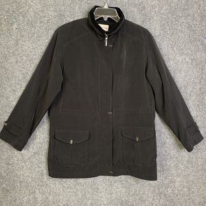 St John’s Bay Black Medium Weight Car Coat Women Petite Medium Zip Front Pockets